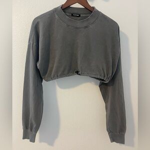 TALENTLESS Dark Gray Long Sleeve Crop Top